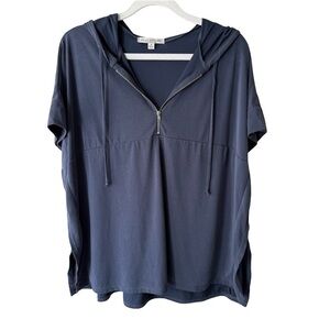 Green Envelope Blue Zippered Relaxed Tee Hoodie Side Slits Size M